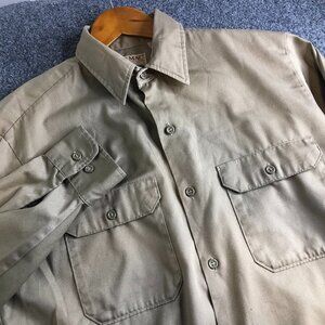 Vintage Big Mac Shirt Mens Large Beige Workwear Button Double Pocket 90s USA